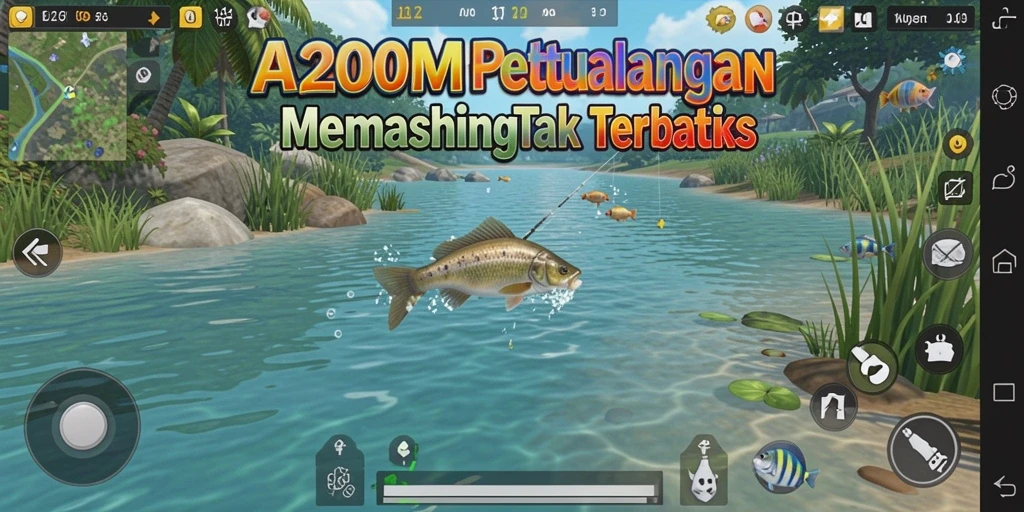 Gameplay A200M menampilkan pengalaman memancing yang menarik dan seru.