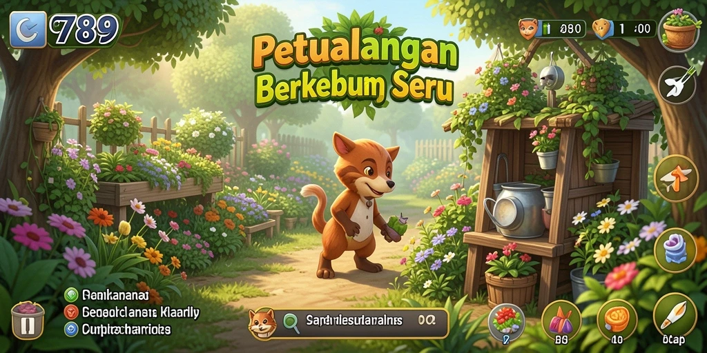 Gameplay C789 yang menampilkan aktivitas berkebun yang menyenangkan.