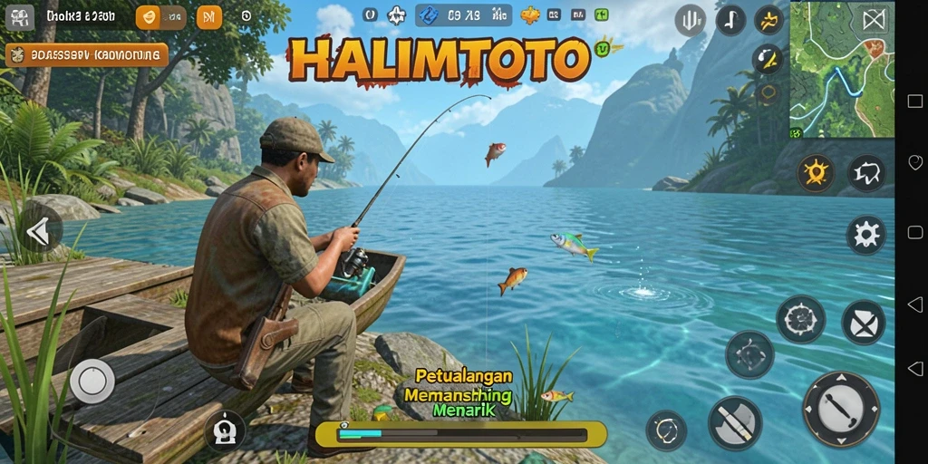 Screenshot gameplay HALIMTOTO menunjukkan serunya pengalaman memancing.