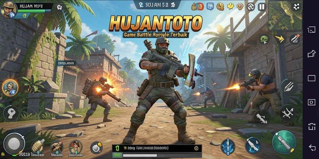 Tampilan gameplay HUJANTOTO yang mendebarkan di medan perang Battle Royale.