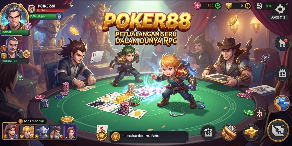 Screenshot gameplay POKER88 yang menampilkan karakter dalam pertempuran RPG.