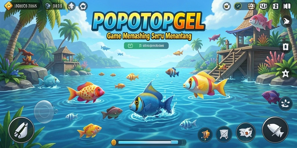 Tampilan gameplay memancing di <strong>POPOTOPGEL</strong> yang menarik dan interaktif.