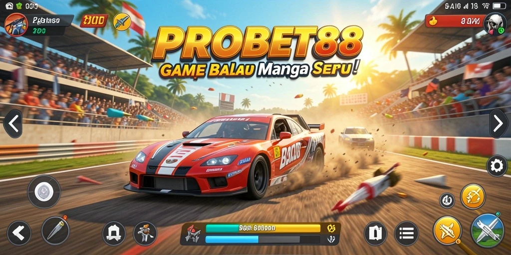 Gameplay seru PROBET88 saat balapan di trek menantang.