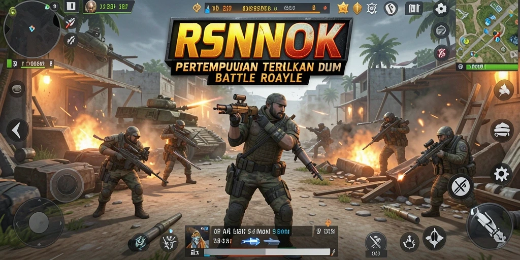 Screenshot RSNOK menampilkan aksi pertempuran epik dalam game Battle Royale.