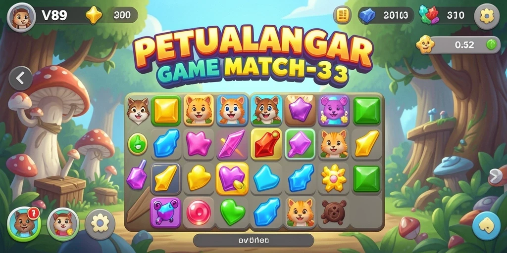 Screenshot menampilkan gameplay seru V89 dalam kategori Match-3.